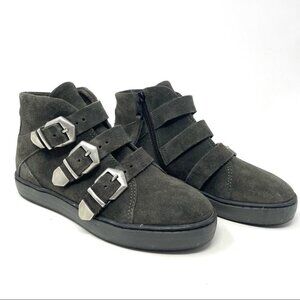 * NWOT MJUS Dark Grey Green Suede Buckle High Top Sneakers Size 36/6